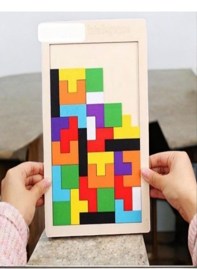 Manos Wooden Intelligence Puzzle Board, Educational Tetris Blocks Set with Patterns, Multicolour Educational Toy - Image 3